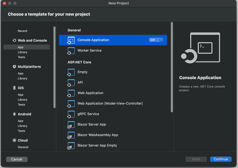 Create a console app